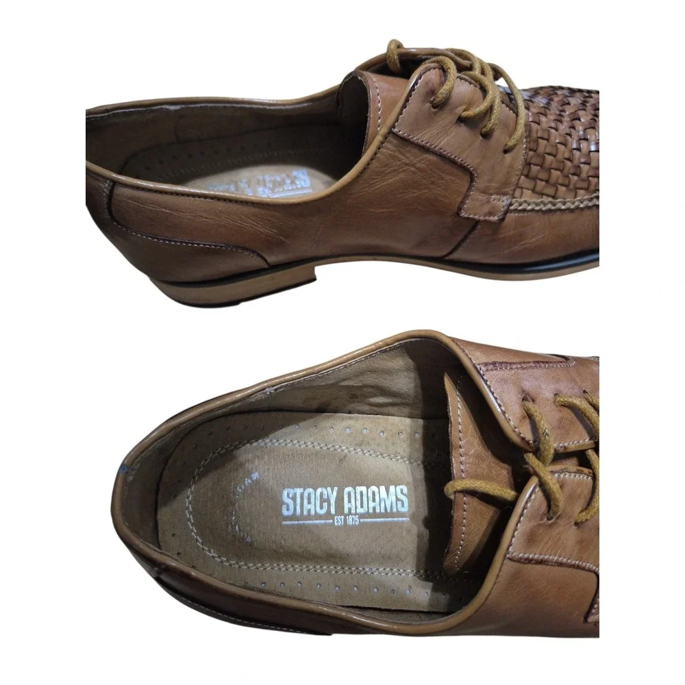 Stacy Adams Woven‎ Leather Derby Dress Shoes Mens 9M Brown Good